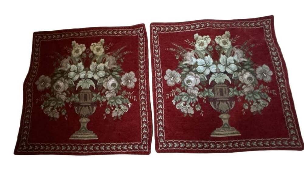 Tapestry Floral Vase Accent Pillow Covers Set of 2 Red Gold